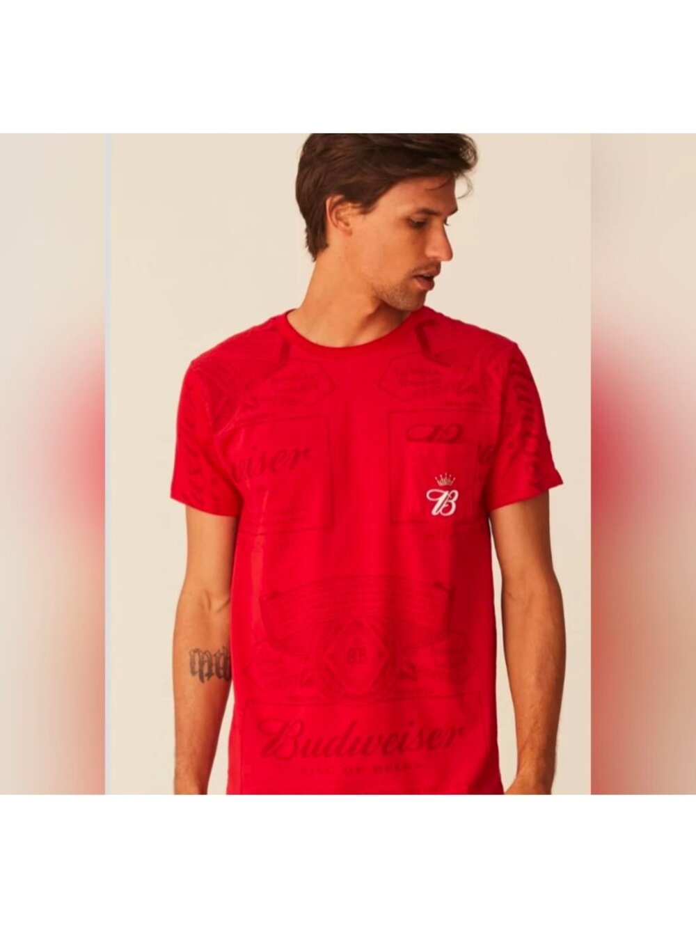 Starter Black Label Men Large 50 Year Budweiser Red Print Pocket T Shirt 072026